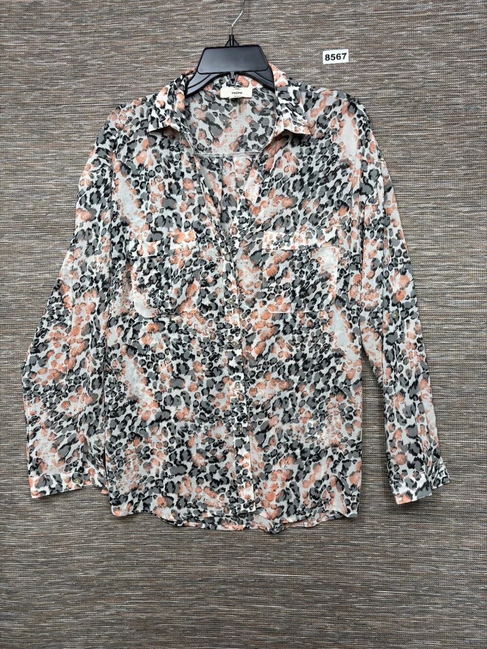 Entro Leopard Print Button Up Shirt Womens Size M Gray Pink Long Sleeve Casual